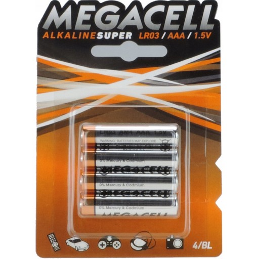 AAA ALKALICKÉ BATÉRIE MEGACELL LR03 TYČKY 4 KS