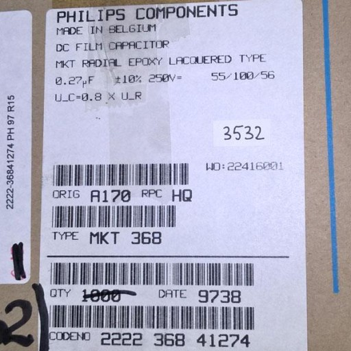 Kondenzátor MKT368 Philips 270nF 250V R15 10% x5