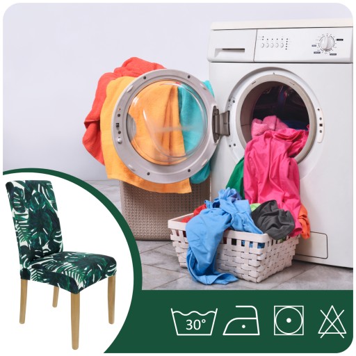POTAH NA STOLIČKU MONSTERA, ZELENÉ PALMOVÉ LISTY, PRUŽNÉ VZORY