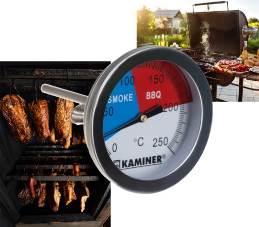 Teplomer pre udiarenský gril BBQ gril s domácou sondou 2v1 oceľ 0-250 stupňov