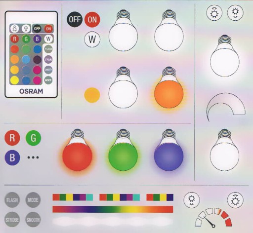 LED žiarovka A60 E27 9W = 60W OSRAM STAR RGBW PILOT