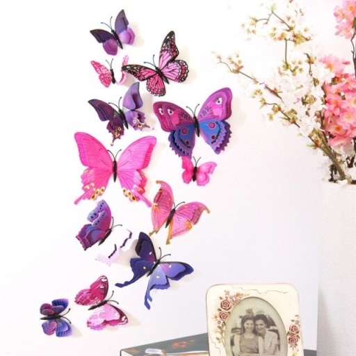 3D samolepky na stenu s motýľmi Double Purple x12