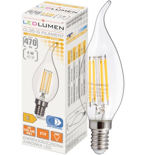 E14 LED SVIEČKOVÁ Žiarovka 4W=40W Vlákno 470lm 360° Dekoratívne bez blikania