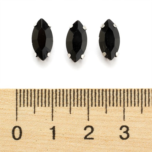 Štrasové kamienky na šitie v košíku, sklo a mosadz, konské oko 12x6mm, 10ks