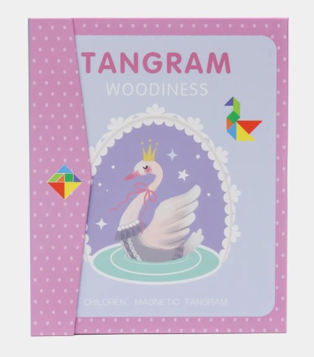TANGRAMOVÉ MAGNETICKÉ BLOKY DREVENÉ PUZZZLE S LABUŤOU