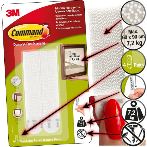COMMAND 3M FRAME VELCROS VELKÉ 4SADA=8KS 7,2Kg 17206