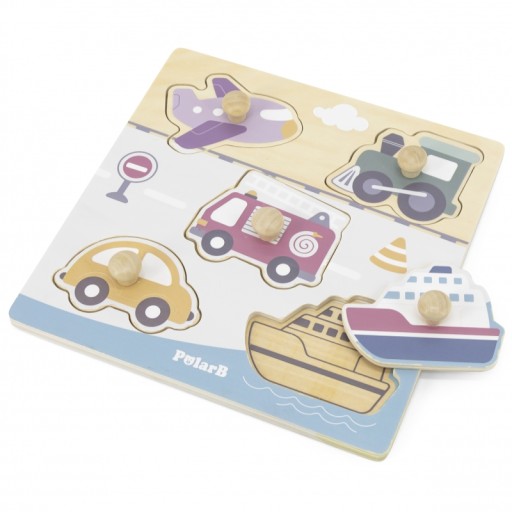 Drevené puzzle vozidlá VIGA PolarB s kolíkmi