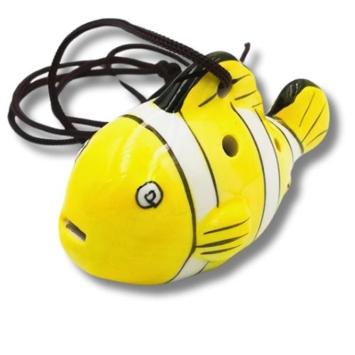 mini OCARINA keramická NEMO RYBA žltá 6 otvorov rukoväte okaríny