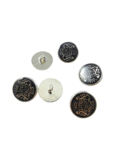 Nôžkový gombík s erbom, čierno-strieborný, 21 mm (6 ks)