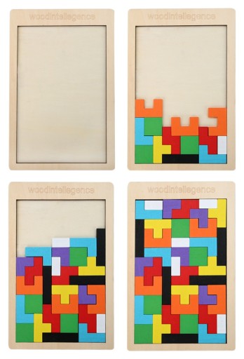 DREVENÉ BLOKY TETRIS PUZZLE 40 ELEM TANGRAM LOGICKÁ HERNÁ SADA