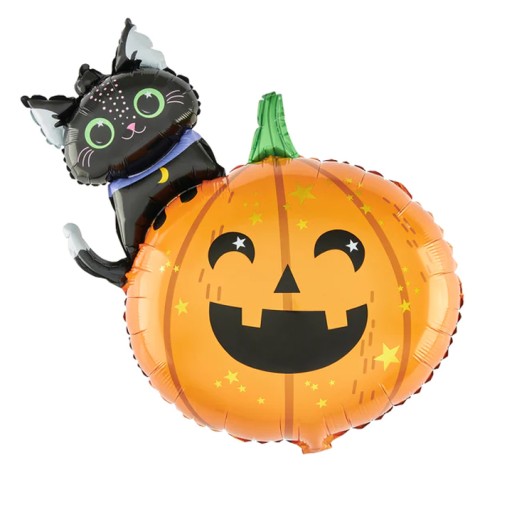 Halloweensky fóliový balón TEKVICA a mačka - 84cm