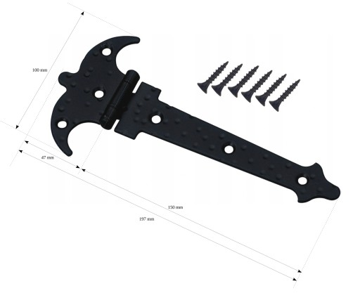 Rustikálny vintage čierny pánt 150mm