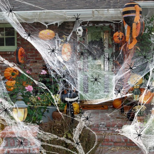 Umelá pavučina biela s 12 pavúkmi Pavúky na Halloween 60g
