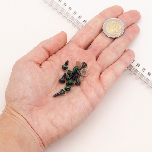 Bezpečnostné oči so závitom a svorkami na hračky Zelený plast 8 mm 20 párov