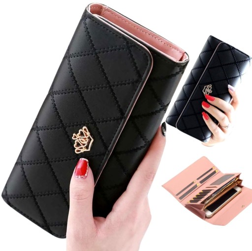 Dámska peňaženka Elegantné kožené zapínanie VEĽKÁ čierna CLASSIC kabelka