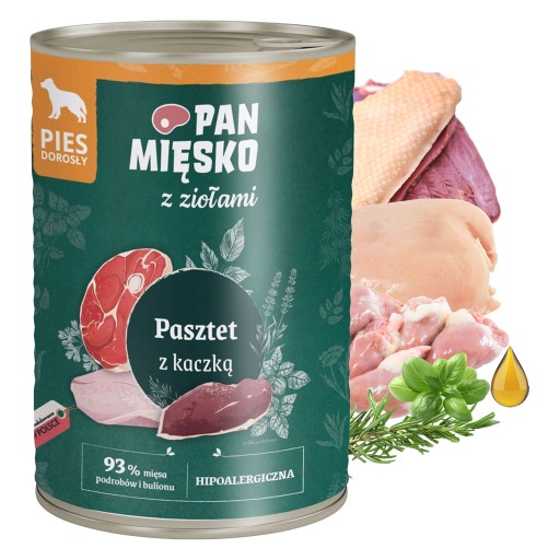 PAN MÄSO s bylinkami mokré krmivo pre psov Paštéta Duck 400g