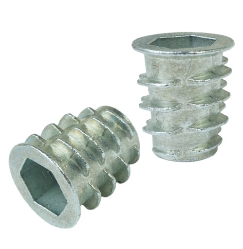 10x M10 x 20 mm nástrčná oceľová nábytková vložka skrutkovaná do dreva, typ DC