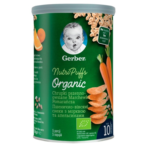 Gerber Bio pšenično-ovsené chrumky, mrkva, pomaranč pre dojčatá