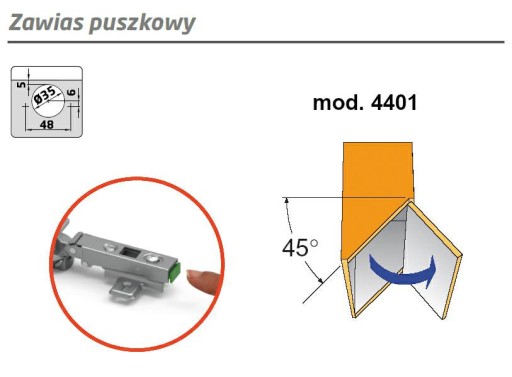 Skrytý pánt pre rohové skrinky, priemer 35mm Starožitný zlatý CLIP