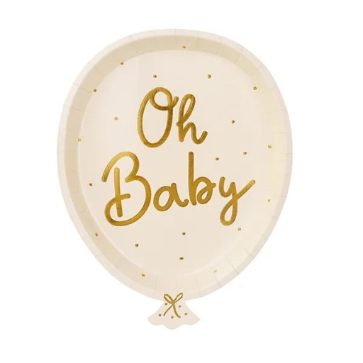 Detské sprchové taniere One Year Old Oh Baby, béžový papierový balón, 22 cm, 6 ks