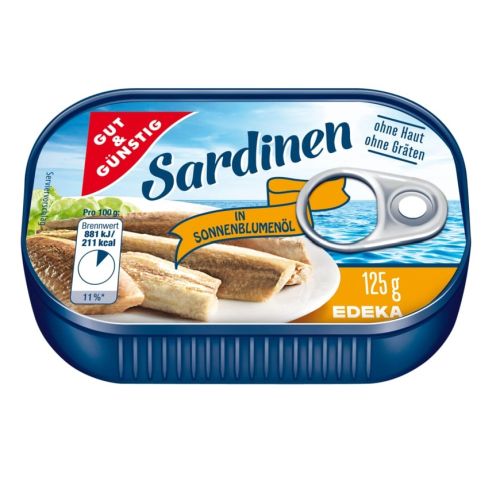 GG Sardinky v slnečnicovom oleji bez kože a kostí 125g