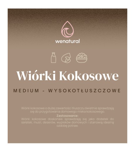 Kokosové vločky 500g Wenatural - Stredné, veľké vločky, s vysokým obsahom tuku