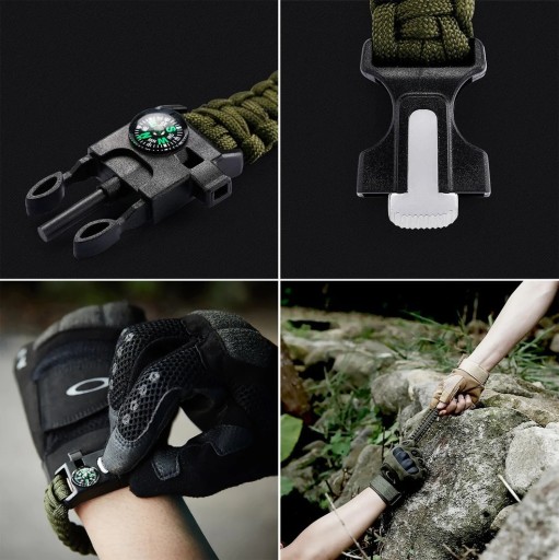 NÁRAMOK NA PREŽITIE 5 V 1 PÁSOVÝ KOMPAS FLINT ROPE BLADE LANO PARACORD