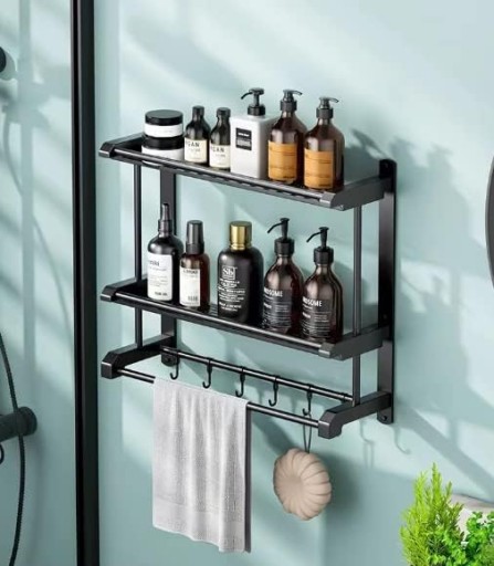 ZÁVESNÁ KÚPEĽŇOVÁ POLICA LOFT BEZ VŔTANIA 60CM 3 ÚROVNE HÁKY K RÚČIACH