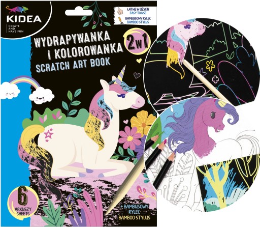 Scratch-Off Scratch-Off Coloring Page JEDNOROŽCI 6 listov + pero Kidea