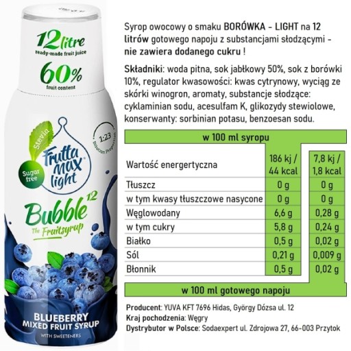Sirup do Soda FruttaMax BLUEBERRY LIGHT karbonizátor 500 ml na 12 l
