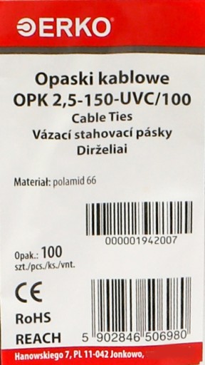 Čierna sťahovacia páska 2,5 mm x 150 mm UVC - 100 ks