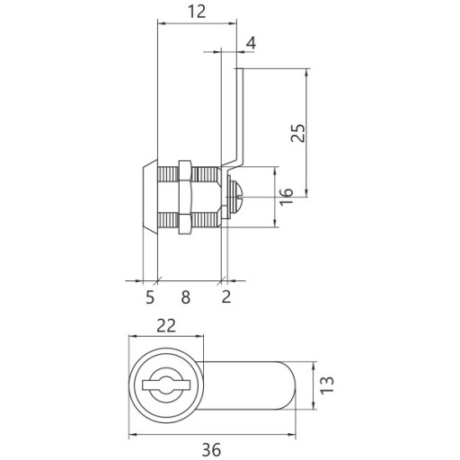 Zámok skrinky 16/8 mm so zahnutou závorou K-96