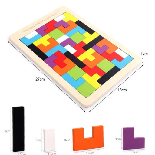 DREVENÉ PUZZLE TETRIS PUZZLE MONTESSORI HRA TANGRAM LOGIC