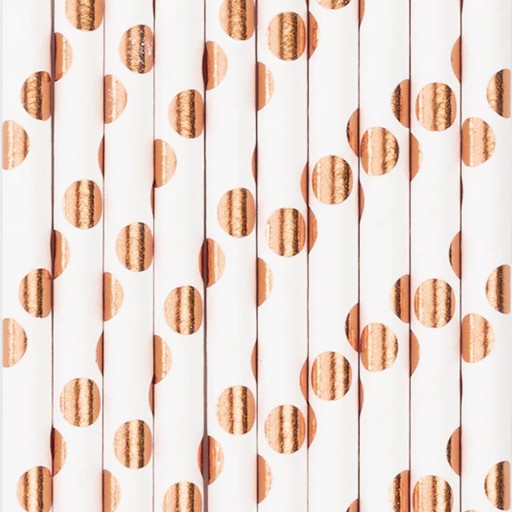 Narodeninová párty slamky na pitie Rose Gold Dots 10ks