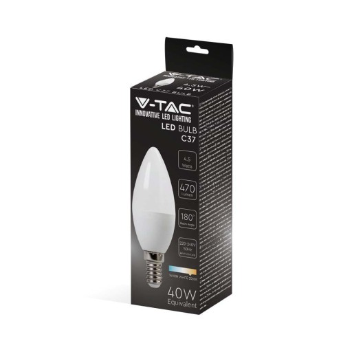 LED žiarovka C35 svetelný zdroj SVIEČKA E14 4,5W 4000K 470lm SMD VT-1855-N