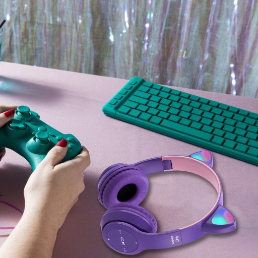 SLÚCHADLÁ PRE DETI BLUETOOTH MAČACIE UŠI MAČKA LED RGB MIKROfón do uší