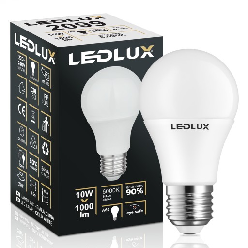 E27 LED žiarovka 10W = 100W SMD 6000K studená Premium LEDLUX nebliká
