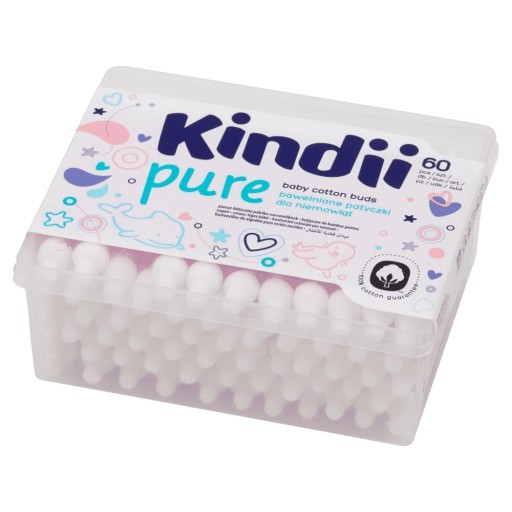 KINDII Vatové tyčinky pre bábätká 60 ks