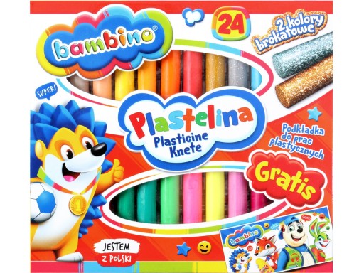 BAMBINO okrúhla plastelína 24 farieb PODLOŽKA ZDARMA 2 farby GLITTER