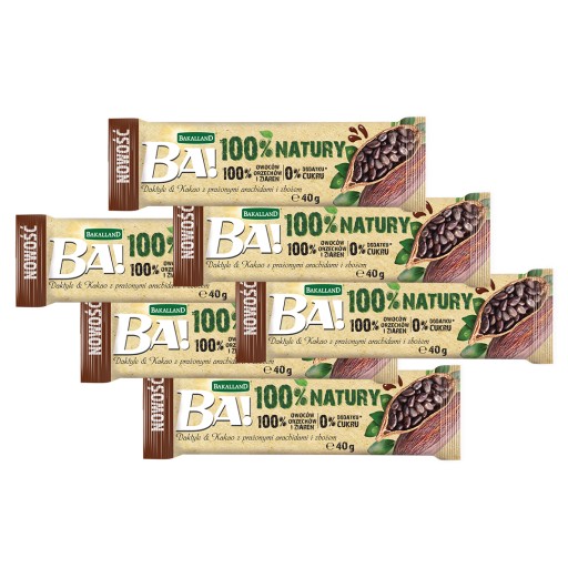 Ovocný bar Datle a kakao Bakalland Ba! 6x40g s orechmi bez pridaného cukru