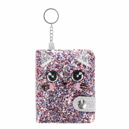 NOTEBOOK SEQUIN NOTEBOOK KEYRING DIÁR MINI CAT MAČIATKA