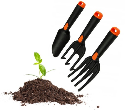 Súprava záhradníckeho náradia, 3 kusy, LOPATA, ZÚROVNA, VIDLIČKA, PARAPETY