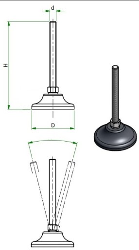 Nastaviteľná noha M10 Ø38/38, kĺbová základňa