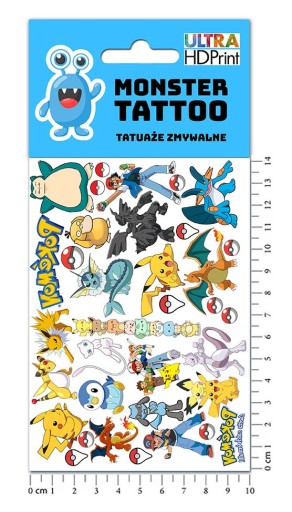 UMÝVAJÚCE DOČASNÉ TETOVANIE PRE DETI DETSKÉ POKEMONY ORIGINÁLNE DIZAJNY