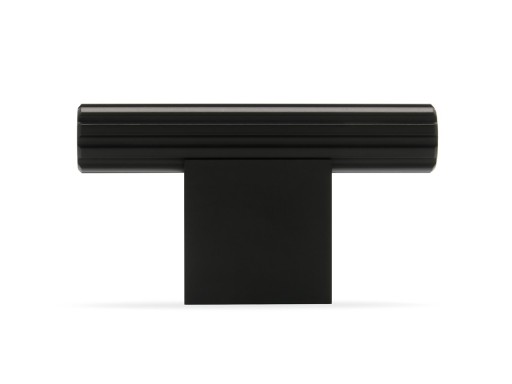 GOMBÍK NÁBYTKOVÁ KĽÚČKA ČIERNA, FRÉZOVANÁ, RYBNÉ KOVOVÉ PRUHY T-T-TYČ 60 MM