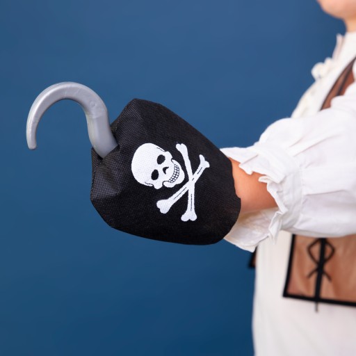 Strieborný maškarný karnevalový outfit s pirátskym háčikom 22 cm