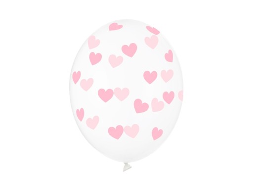 Svadobné balóny s ružovými srdiečkami, 30 cm, 6 kusov