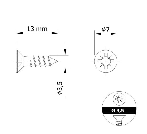 3,5 X 13 MM tvrdené kužeľové skrutky do dreva