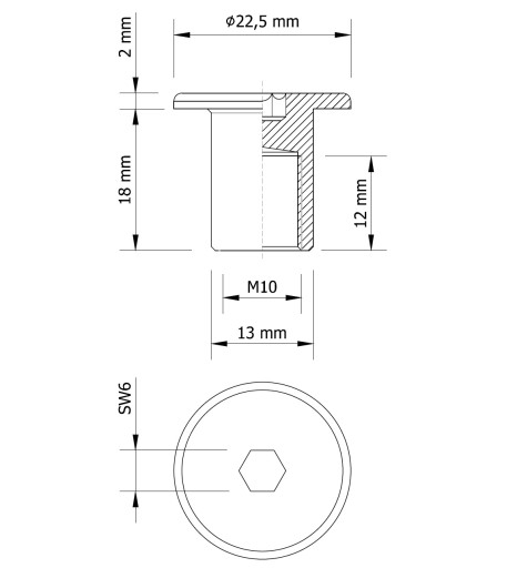 Plochá matica Ericson, biela pozinkovaná M10 x 18 mm
