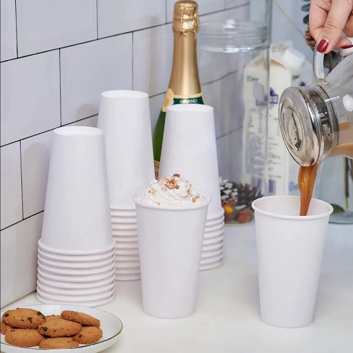 JEDNORÁZOVÉ PAPIEROVÉ ŠÁLKY NA KÁVU 250ml, BIELE, EKOLOGICKÉ, NETEKAJÚ